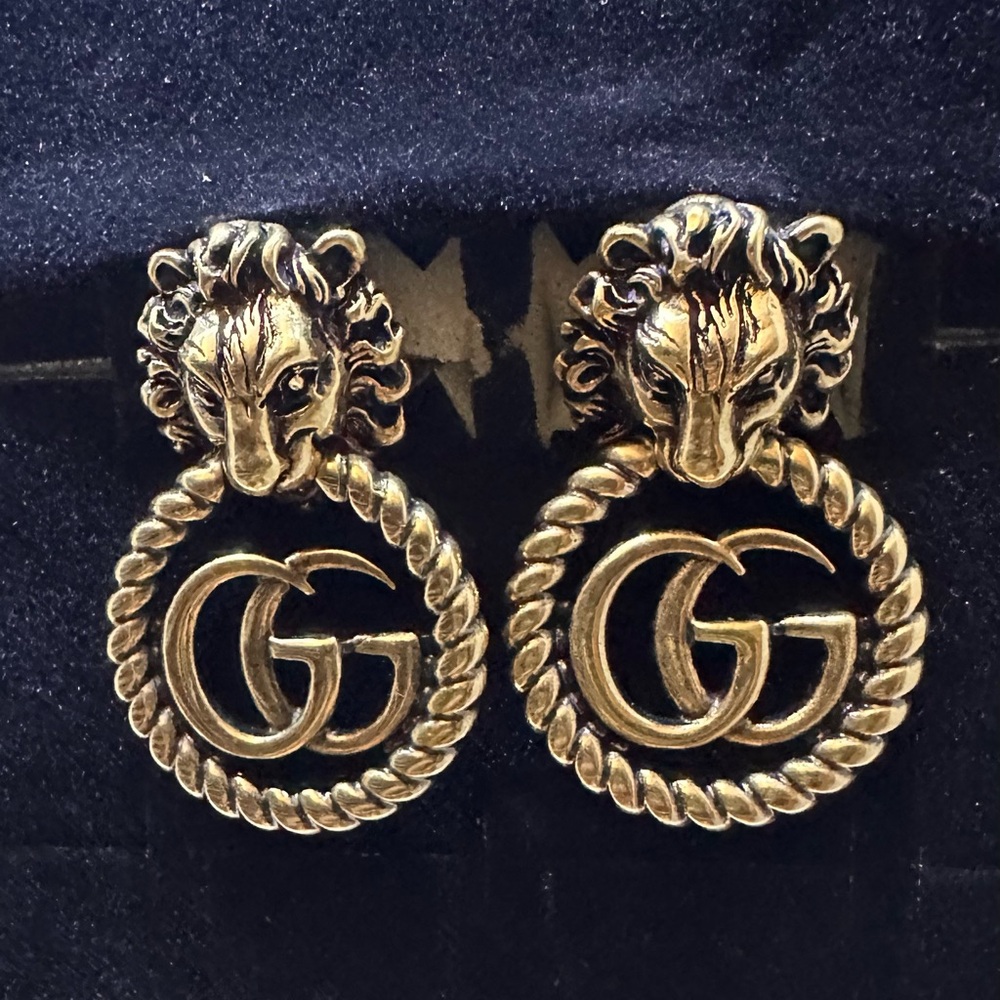 Gucci Gold Lion Motif Earrings